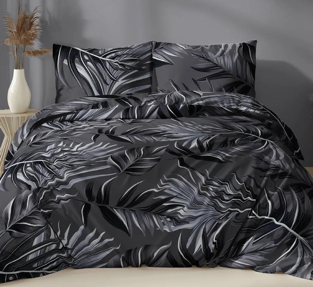 Parure de lit en satin 140x200 graphite avec fermeture éclair zip