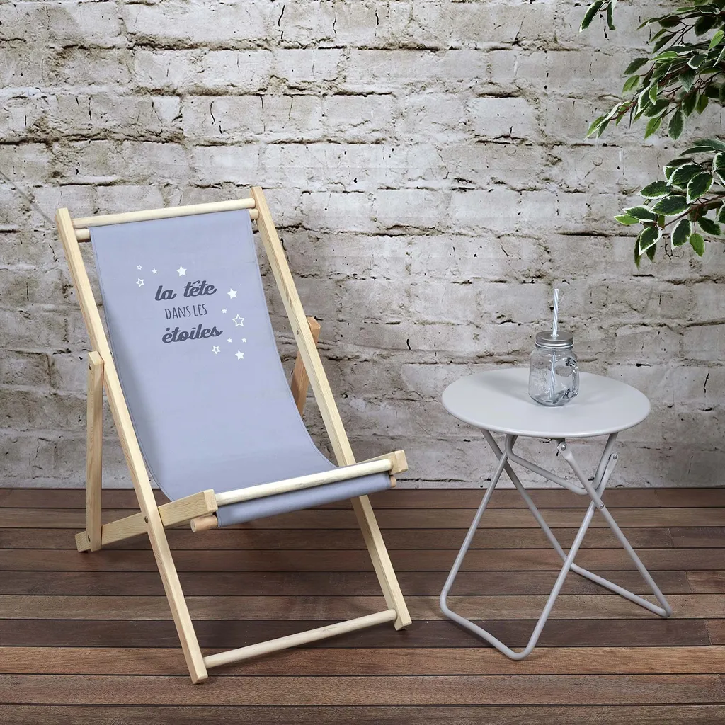 Fauteuil Bain de Soleil Enfant Pliant - Motif Etoiles - Bois et Toile