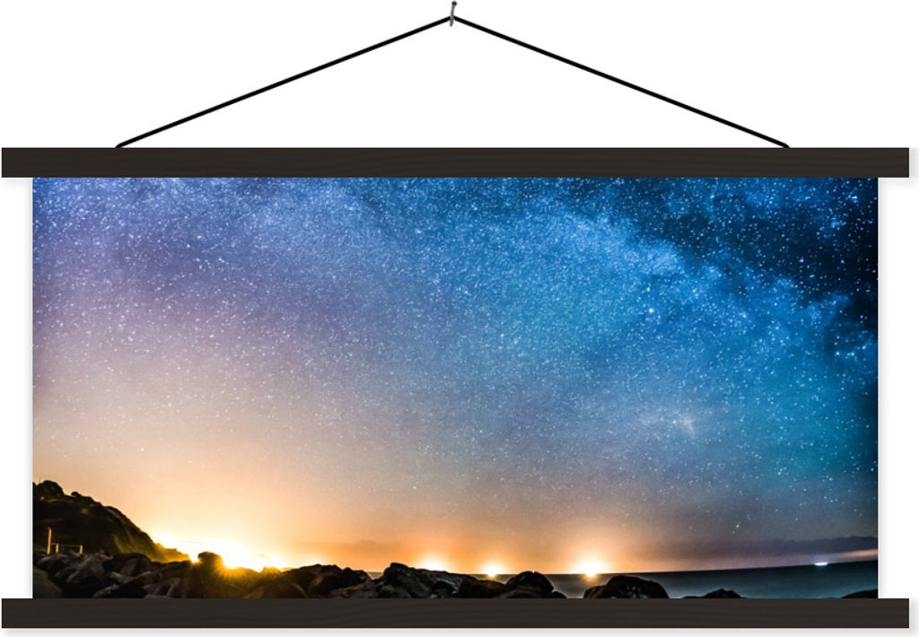MuchoWow Textilposter Galaxie - Universum - Sonne - Jungen - Mädchen - Kinder 60x30 cm mit schwarzem Rahmen - Textilien