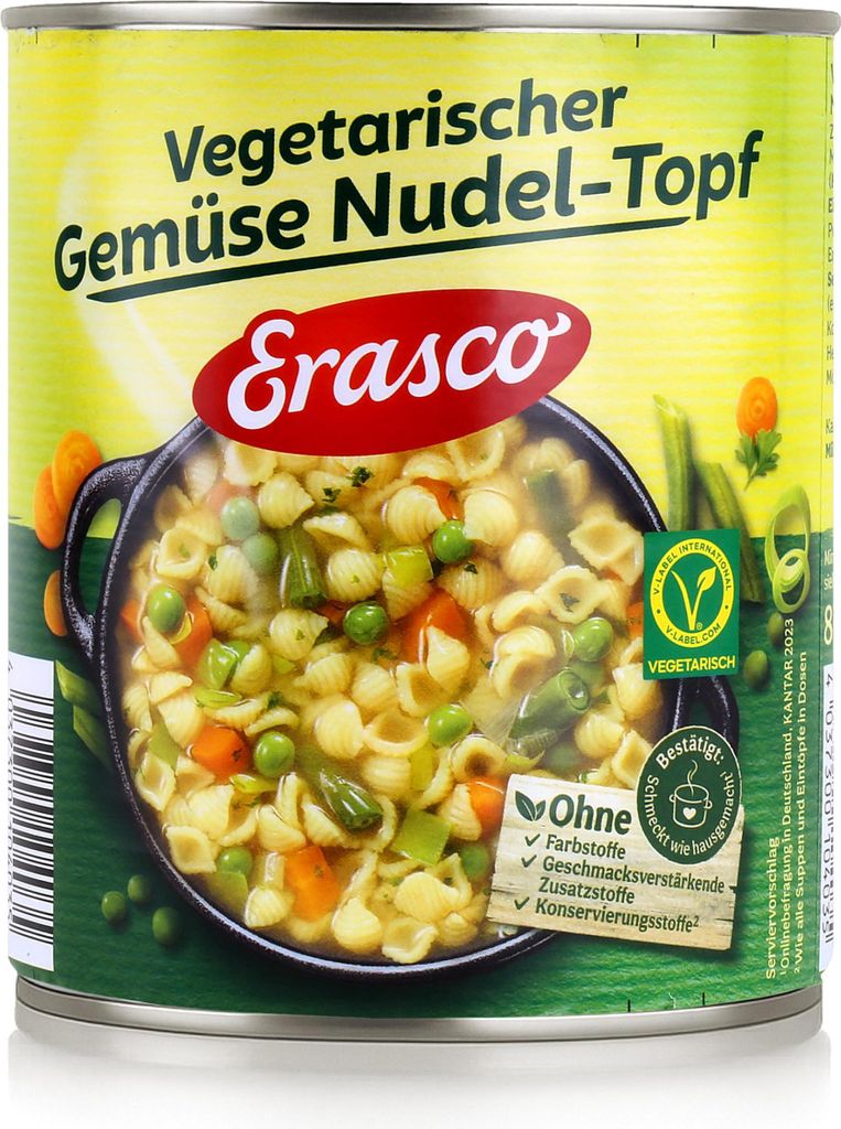 Erasco vegetarischer Gemüse Nudel-Topf 800g Fertigessen (1er Pack)