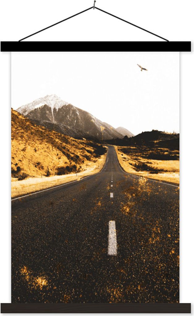 MuchoWow Textilposter Gold - Straßen - Berge 120x180 cm mit schwarzem Rahmen - Fotos
