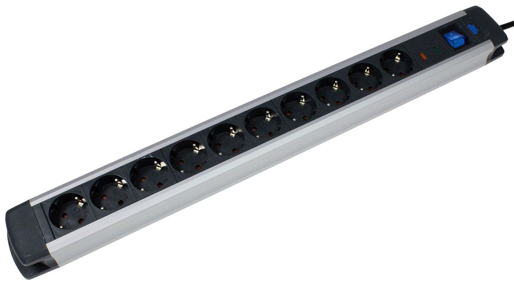 as-Schwabe 10-fach Aluminium-Steckdosenleiste 1,5m Überspannungsschutz 230V IP20
