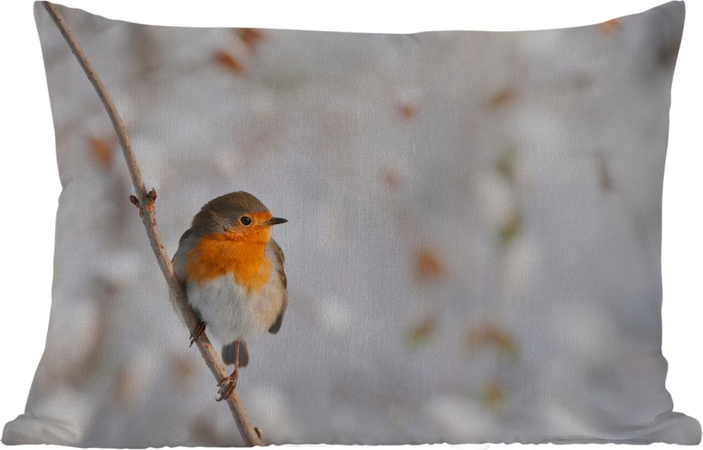 MuchoWow Outdoor Kissen - Vogel - Rotkehlchen - Winter - 50x30 cm - Wetterfest - Lounge Kissen - Sofa kissen - Wohnzimmer Dekoration