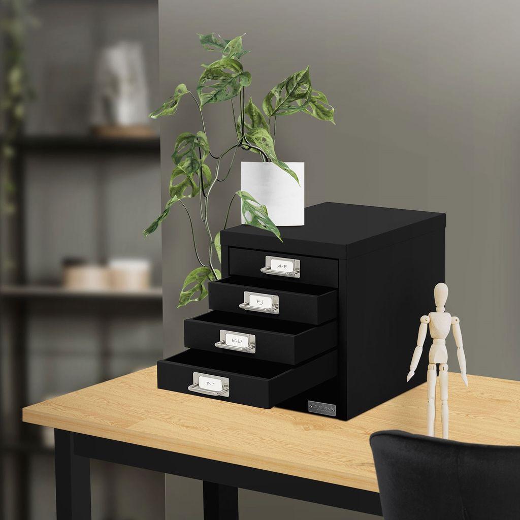 ML-Design Aktenschrank mit 5 Schubladen, 28x38x33 cm, Schwarz, Schubladenschrank aus Metall für DIN A4, mit Etikettenhalter
