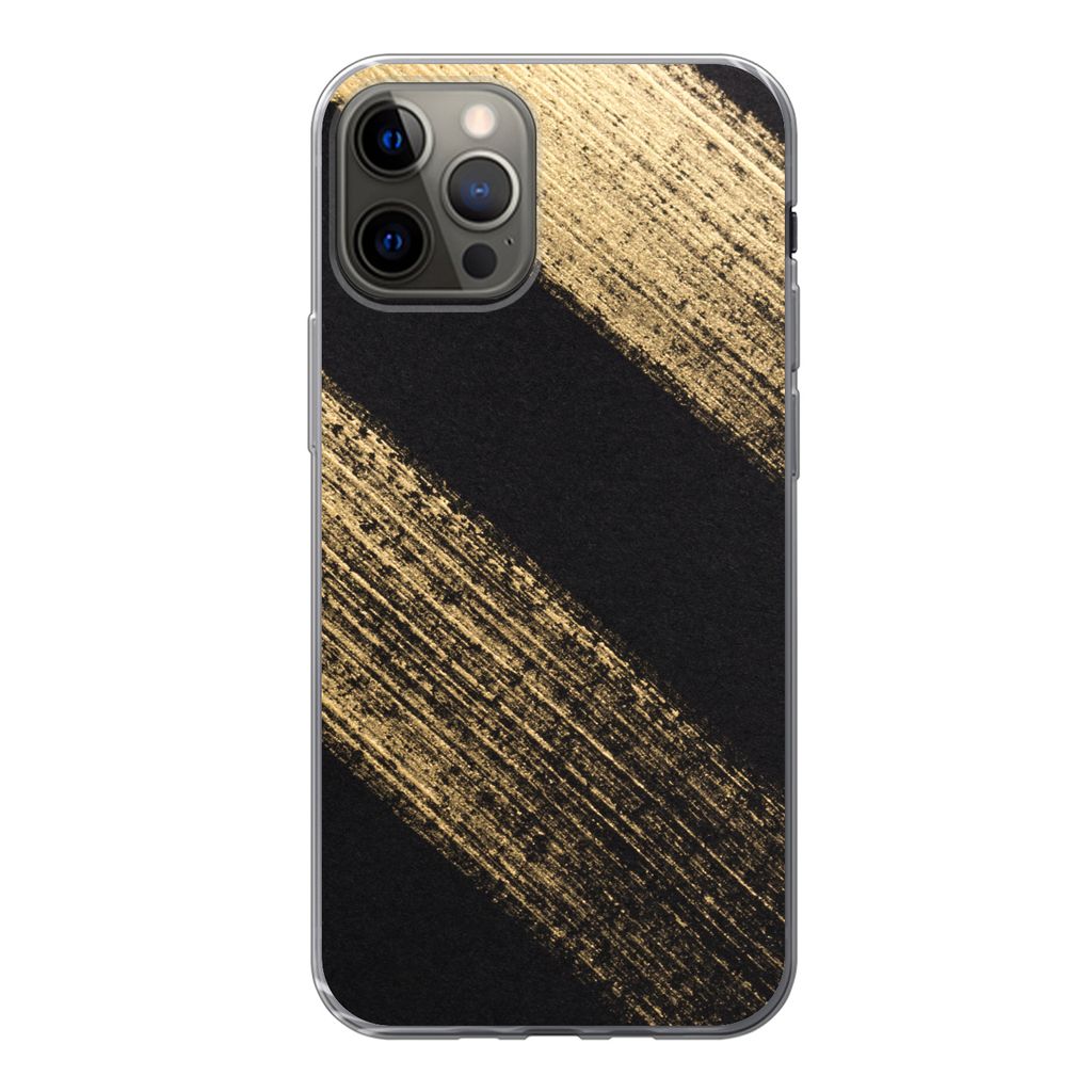 MuchoWow Handyhülle Schutzhülle Hülle für iPhone 13 Pro Goldene Farbstreifen auf schwarzem Hintergrund Silikon Softcase Handy Hülle - Handy-...