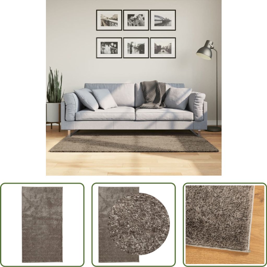 The Living Store Teppich ISTAN Hochflor Glänzend Grau 80x150 cm