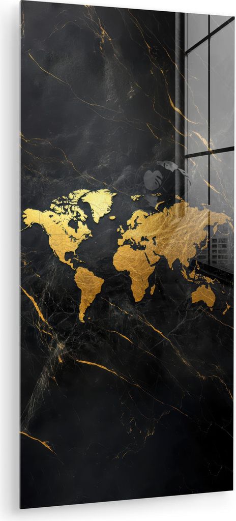 MuchoWow Glasbilder - Bilder auf Wandbild - Foto auf Glas Weltkarte - Gold - Marmor 40x80 cm Wanddekoration aus Glas - Acrylglasbild - Acrylbilder ...