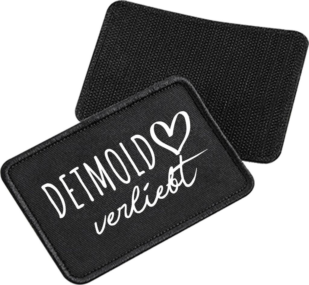 Huuraa Patch Detmold verliebt Black 10 x 6,5cm Baumwolle Klettpatch für Mütze Geschenkidee