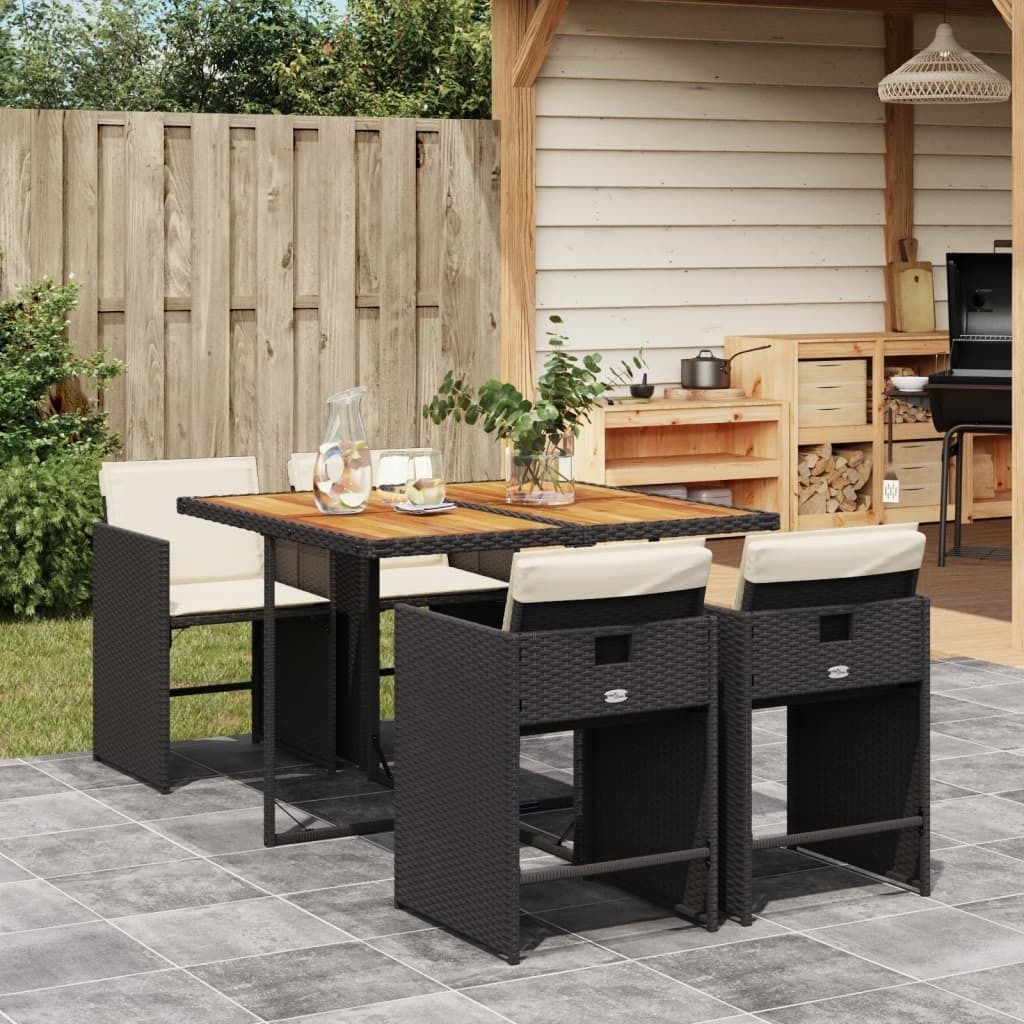 "Rabatt" 5-tlg. Garten-Essgruppe - mit tishe & Stuhl - mit Kissen Schwarz Poly Rattan - Lounge-Dining set CC9345