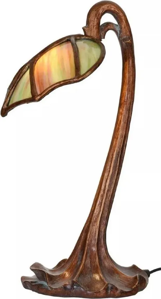 Lampe Tiffany LED en Bronze et Vitrail Multicolore Style Art Nouveau 42cm