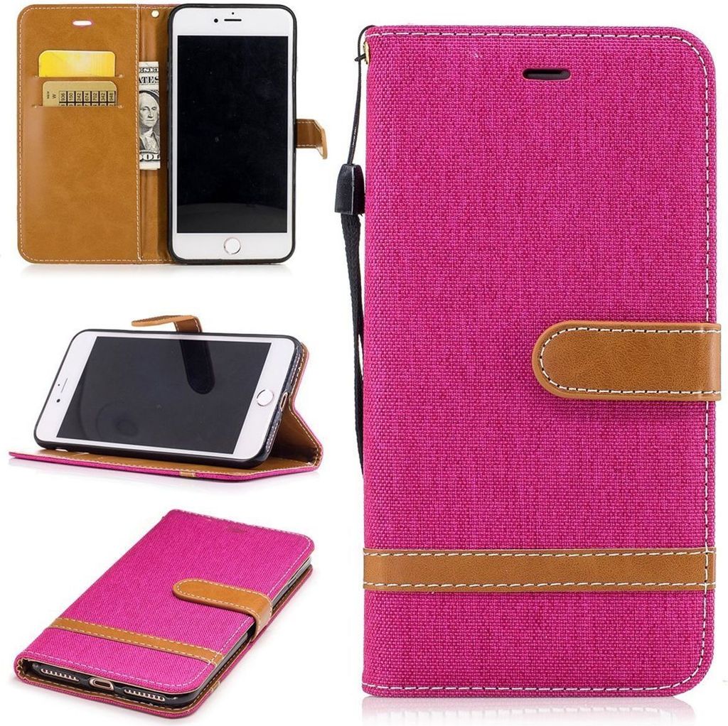 Tasche für Apple iPhone 7 Plus Jeans Cover Handy Schutz Hülle Case Pink