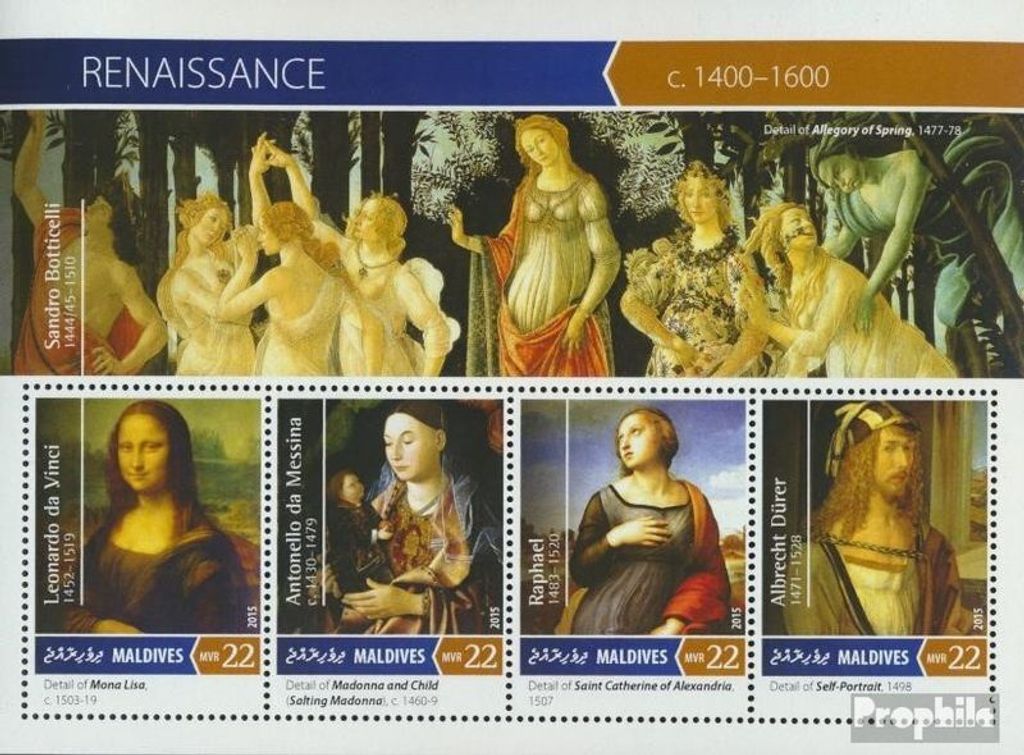 Briefmarken Malediven 2015 Mi 5981-5984 Kleinbogen (kompl. Ausg.) postfrisch Renaissance