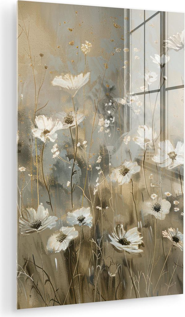 MuchoWow Glasbilder - Bilder auf Wandbild - Foto auf Glas Blumen - Weiß - Natur - Grau - Modern 20x30 cm Wanddekoration aus Glas - Acrylglasbild -...