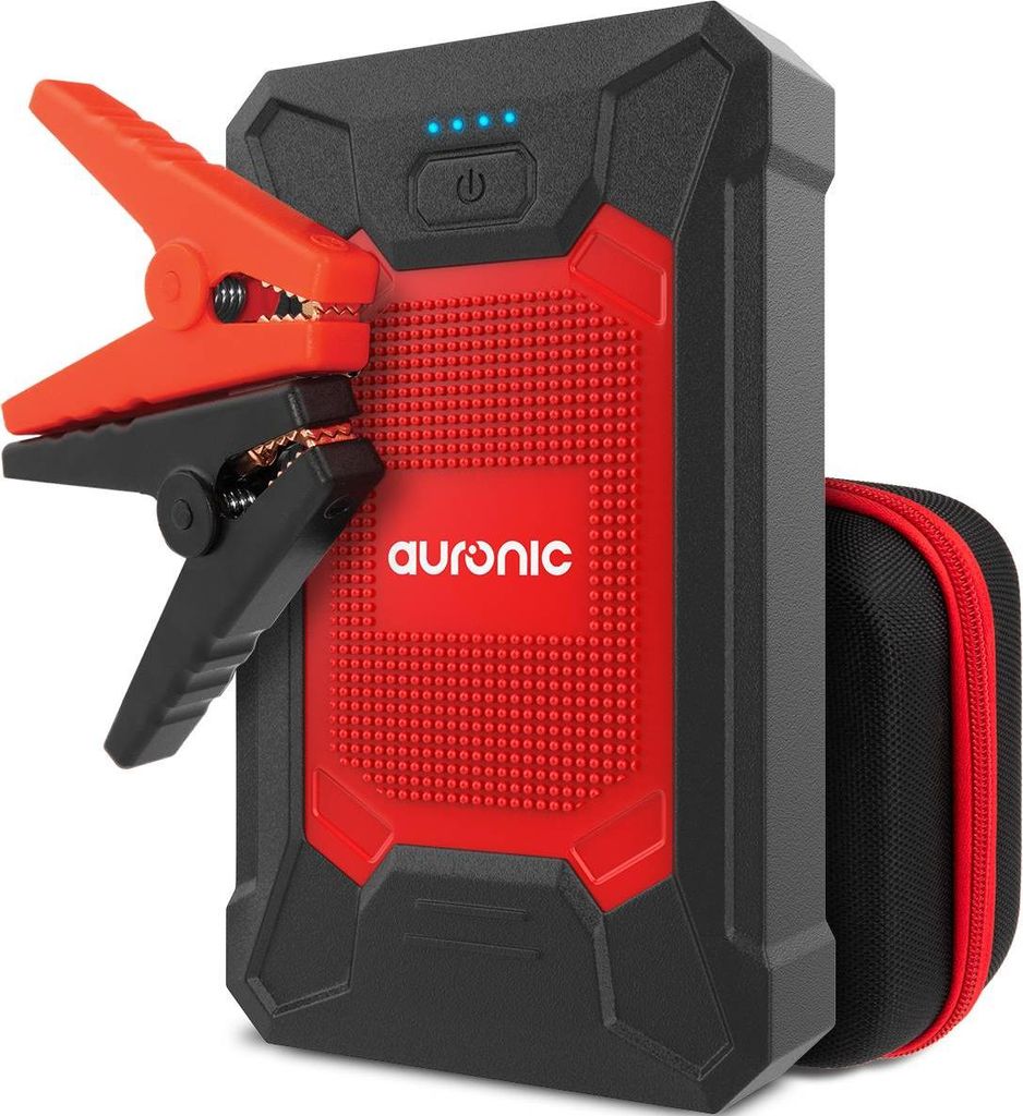 Auronic 12V Starthilfe Powerbank für Auto – 600A / 7.200 mAh – 4-in-1 Starthilfegerät – Inkl. Tasche - Rot/Schwarz