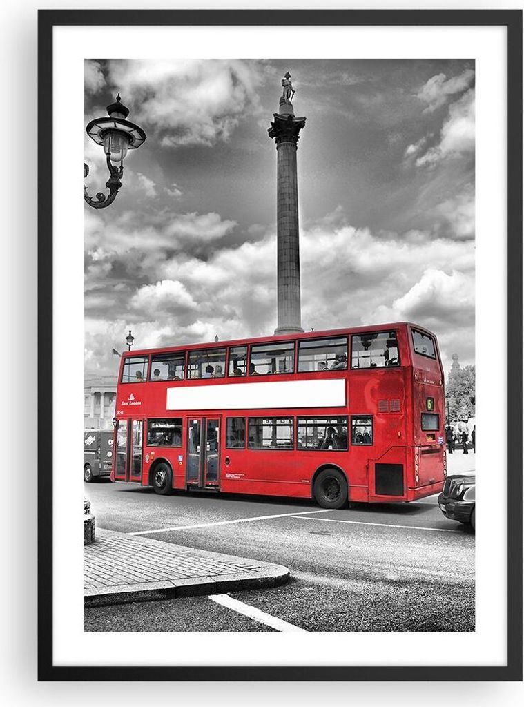 Gerahmtes Poster - Schwarzer Rahmen - Trafalgar Platz Taxi London - 50x70 cm - Wand Bild - Wanddeko - Wandbilder - Wandposter - Bilderrahmen - Bild...