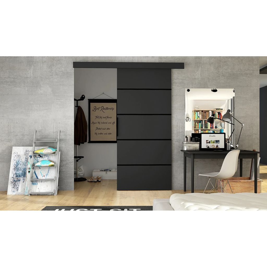 Schiebetür ILAS 6 – Breite 96 cm, schwarz Produktbild 