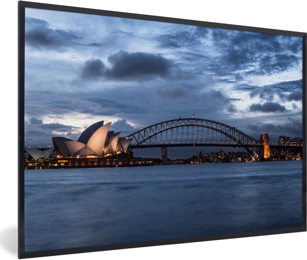 MuchoWow Gerahmtes Poster Das Sydney Opera House und die Sydney Harbour Bridge in Australien 60x40 cm - Poster mit Schwarzem Bilderrahmen Wandpos...
