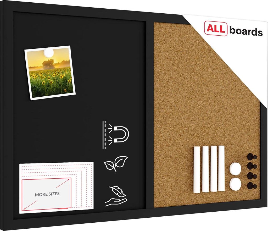 Kombitafel Kork / schwarz magnetisch 60x40 Holzrahmen Produktbild 