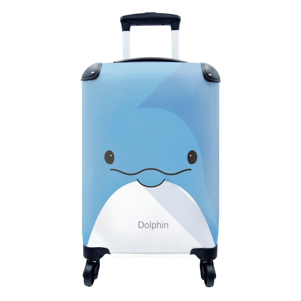 MuchoWow Koffer Handgepäck Trolley Rollkoffer Kleine Reisekoffer mit 4 Rollen - Delfin - Weiß - Blau - Cabin Size < 55x40x23 cm & 55x40x20 cm -...