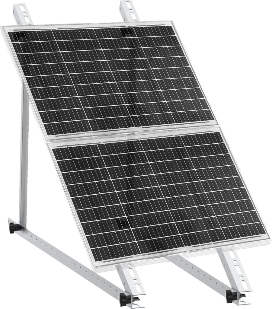 Supporto Per Pannelli Solari 114 Cm, Per Moduli 100-500W, Angolo 0-90°, 2 Coppie, Per Tetto E Balcone, Kit Completo Di Viteria