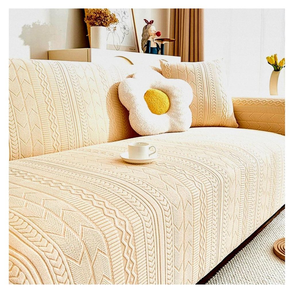 Hochdehnbarer Sofabezug, Moderner Sofaüberwurf aus Jacquard, Elastische Sofahusse mit Armlehnen, Jacquard-Velours Couchbezug, Rutschfester Sofasch...