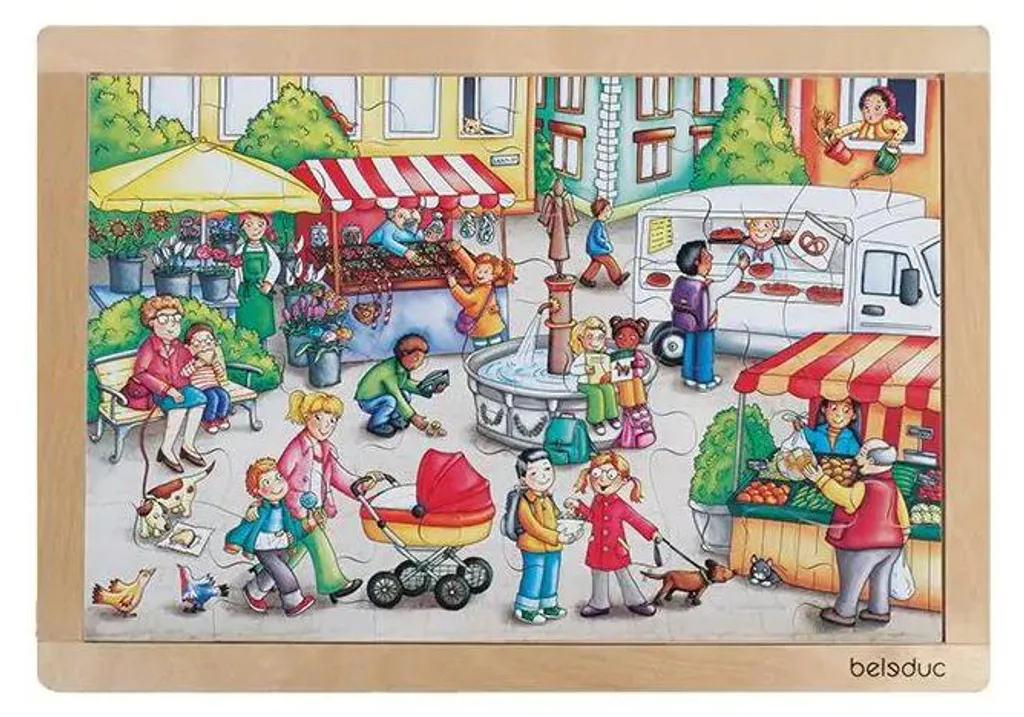 Puzzle Market Beleduc en Bois - Illustration Détaillée et Éducative