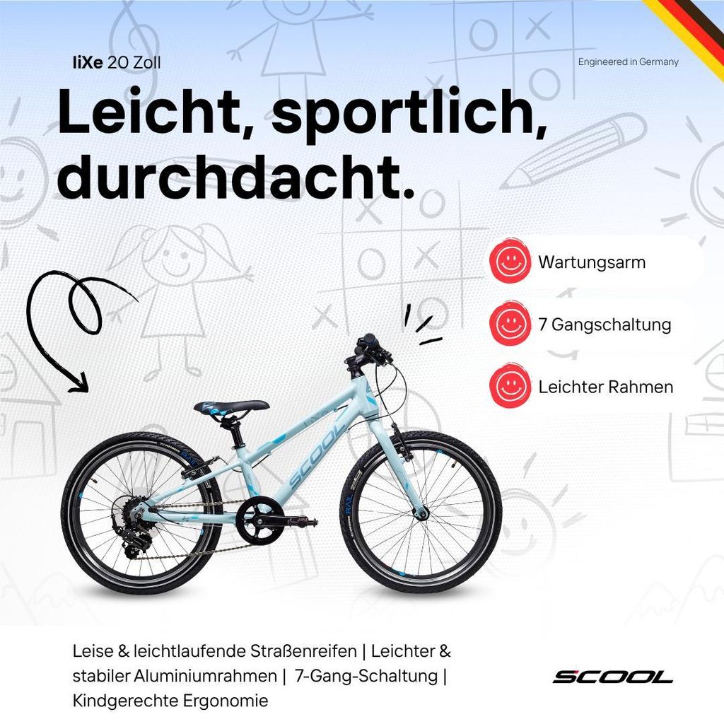 20 Zoll Kinderfahrrad S'COOL liXe, 7 Gang, V-Brake,