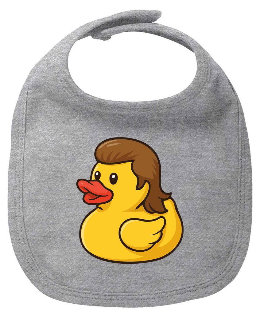 Huuraa Baby Lätzchen Quietscheente Vokuhila Gummiente 80s Heather Grey Klettverschluss Baumwolle Latz Geschenkidee