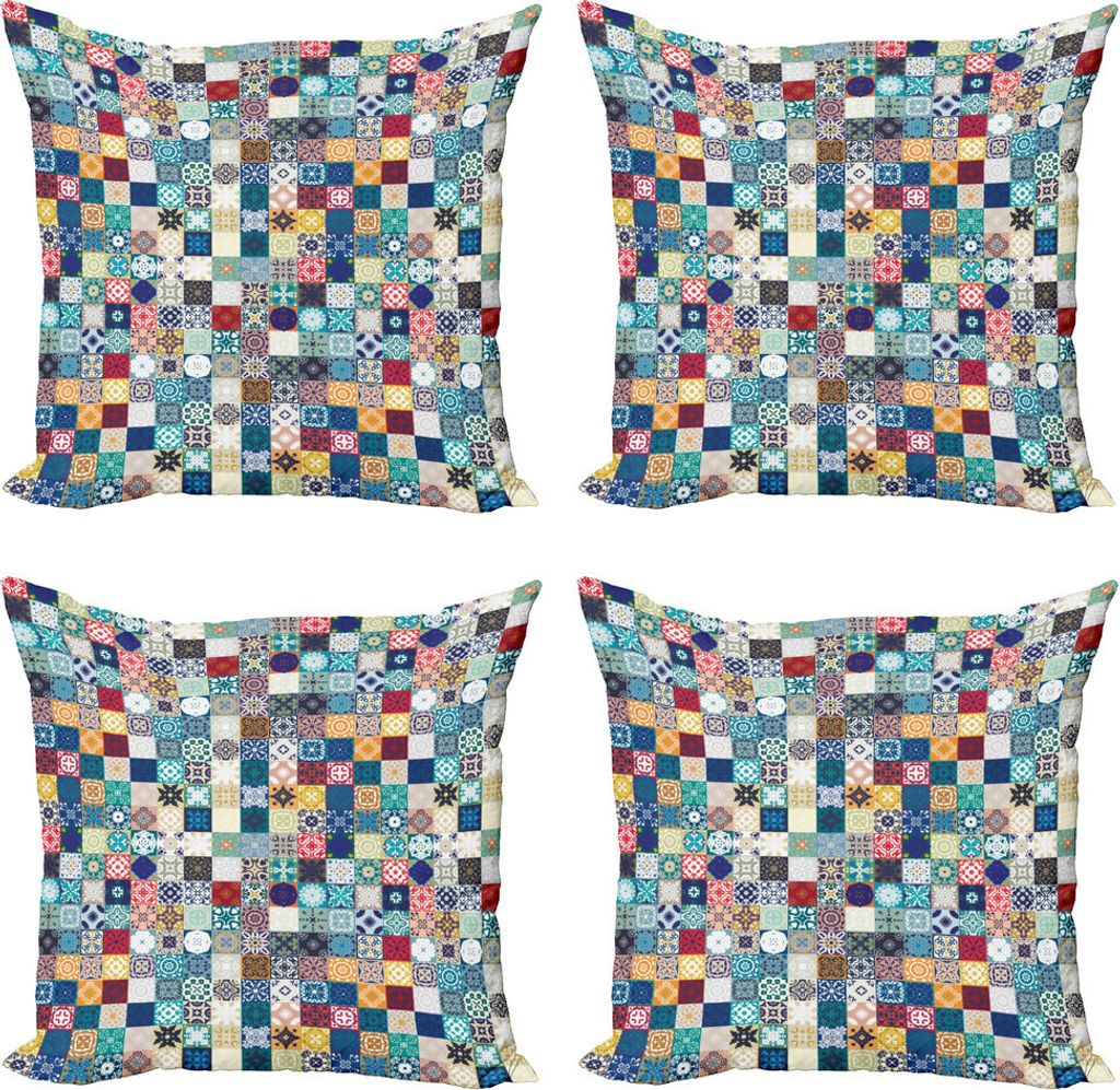 ABAKUHAUS marokkanisch Kissenbezug Set (4 Stück), Aufwändige Patchwork-Motiv, Moderner Doppelseitiger Digitaldruck, 50 cm x 50 cm, Mehrfarbig