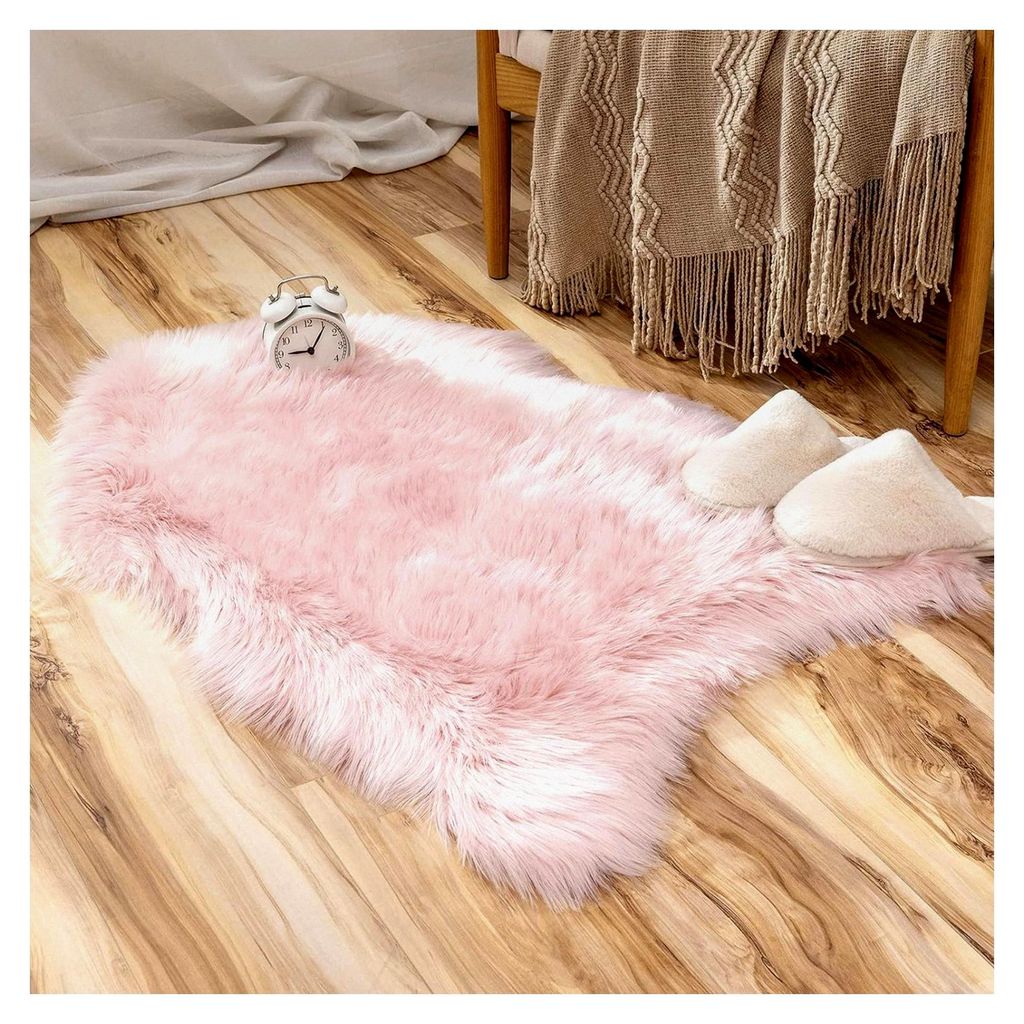 Faux Lammfell Teppich Rosa 60x90 cm, Flauschiger Teppich für Wohnzimmer Deko, Weicher Teppich für Stühle, Sofa, Schlafzimmer und Kinderzimmer