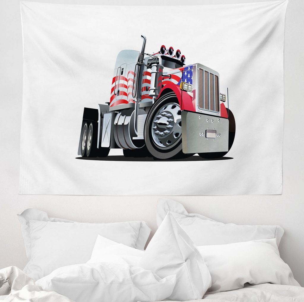 ABAKUHAUS LKW Wandteppich, Amerikanische Flagge Motiv Hood aus Weiches Mikrofaser Stoff Waschbar ohne Verblassen Digitaldruck, 150 x 110 cm, Weiß ...