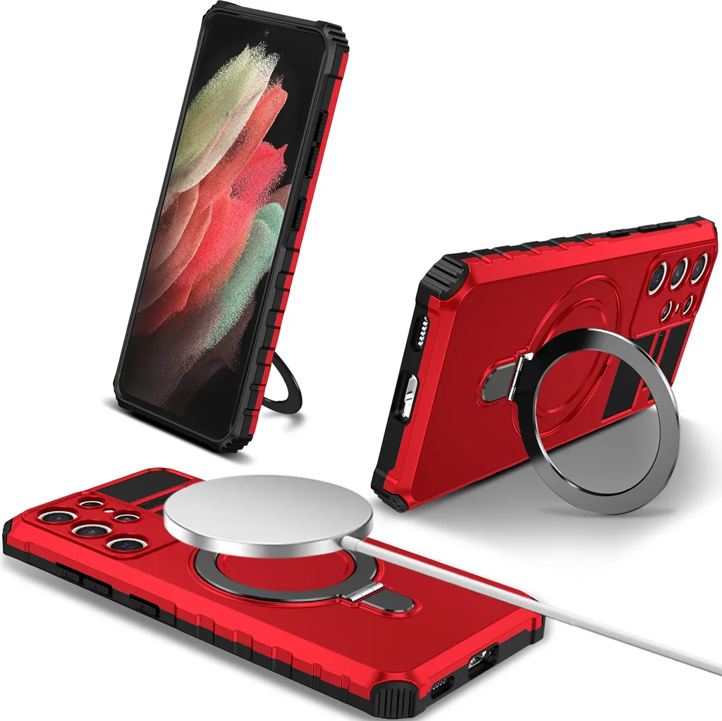 Custodia Samsung S21 Ultra 5G MagSafe Rossa con Anello e Supporto