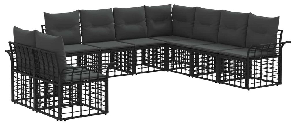 vidaXL Outdoor-Sofagarnitur 9 pcs Schwarz und Dunkelgrau Polyester