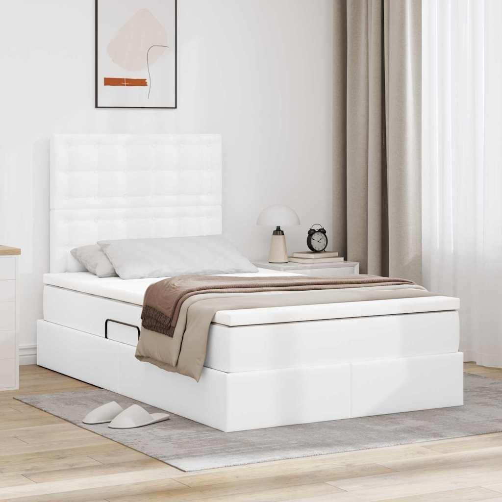Maison Exclusive - Bett mit Stauraum und LED Reinweiß 120 x 200 cm Kunstleder