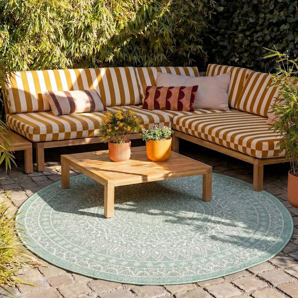 Volero - Outdoor Teppich Rund - Summer Azteca Grün - Ø 180 Produktbild 