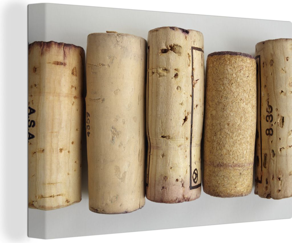 OneMillionCanvasses - Leinwandbilder - 140x90 cm, Fünf Korken auf hellem Hintergrund, Wandbilder Kunstdruck Wanddekoration