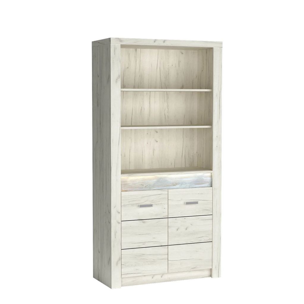 Zweitüriger Kleiderschrank mit offenen Regalen BESS – Breite 96 cm, weißes Kraft-Eichenholz