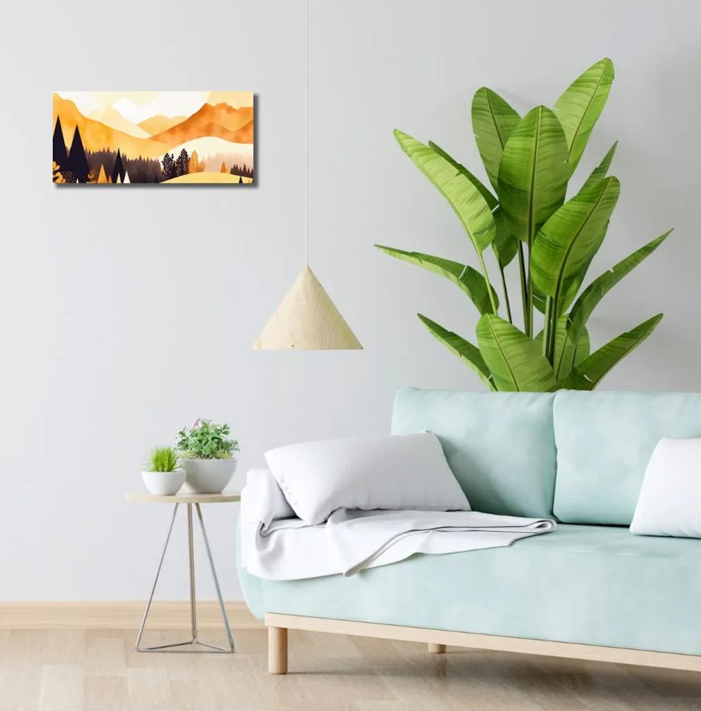 Tableau Fleurs et Coucher de Soleil Doré 50x20 cm Impression Premium