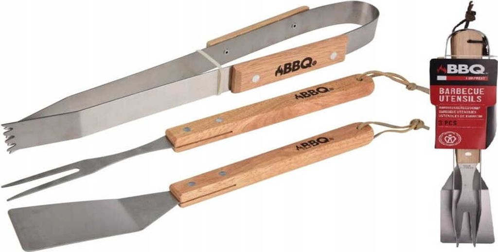 Grillzubehörset 3in1 - Edelstahl mit Holzgriff
