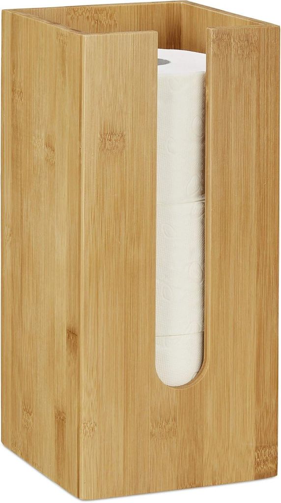 Freistehender Toilettenpapierhalter für 3 Rollen, Aufbewahrung für Toilettenpapier, Bambus, 33 x 15 x 15 cm, Natur