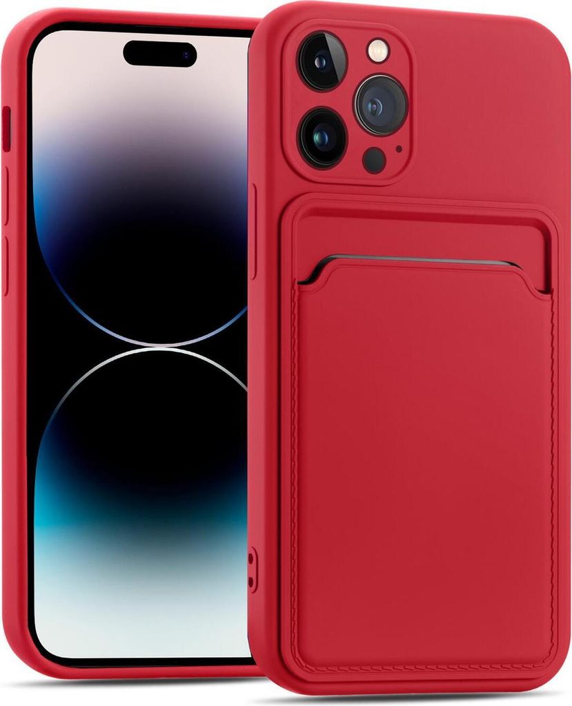 Conie Schutzhülle für iPhone 16 Pro mit Kartenfach Tasche Case Cover Bumper Silikon Hülle in Rot