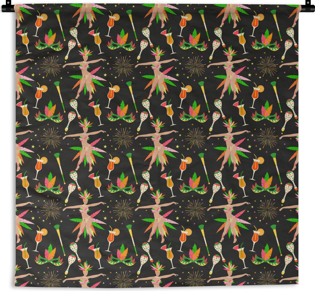 MuchoWow Wandteppich Wandbehang Brasilien - Karneval - Muster 120x120 cm Tapisserie Dekoration Wandtuch - Modern - Baumwollgewebe