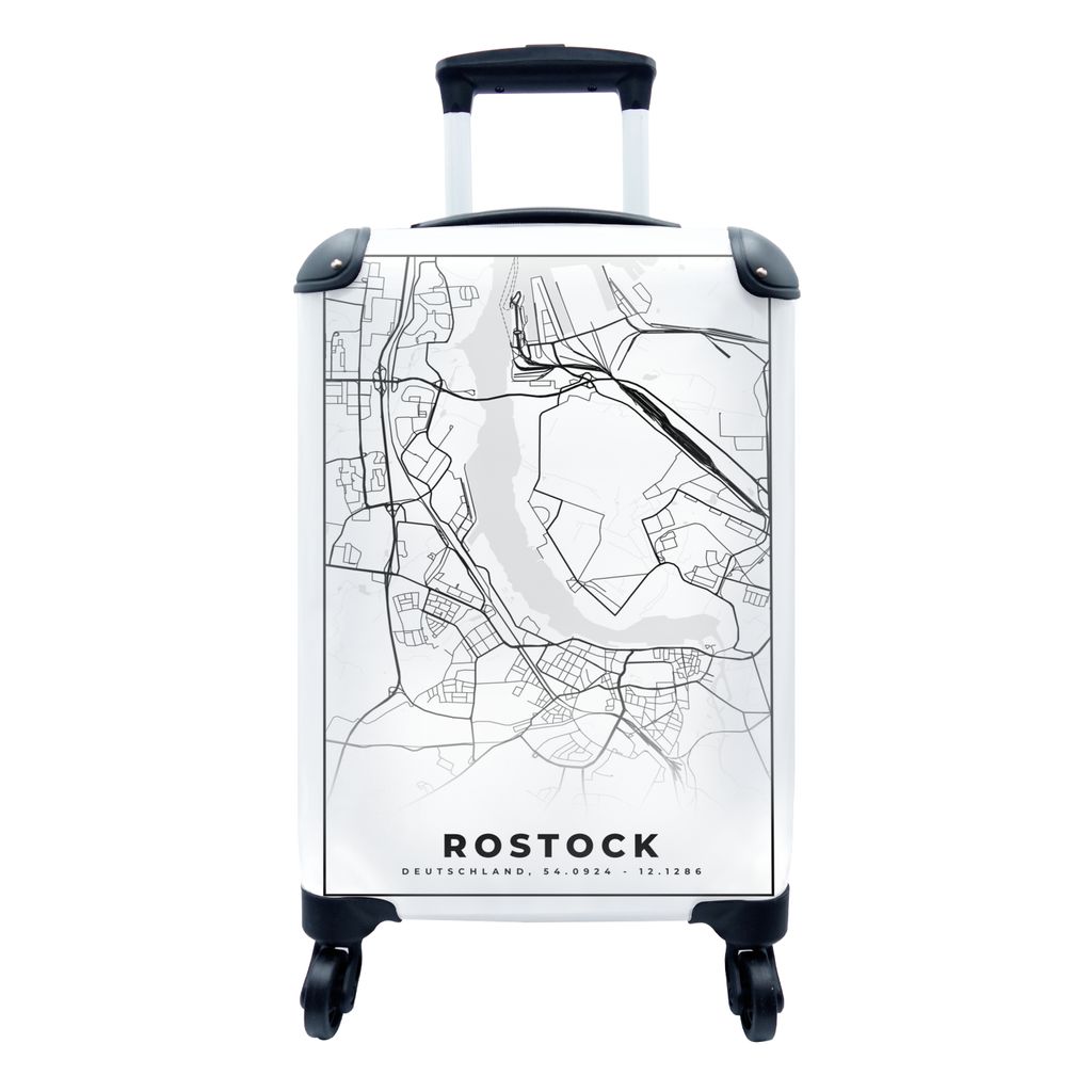 MuchoWow Koffer Handgepäck Trolley Rollkoffer Kleine Reisekoffer mit 4 Rollen - Karte - Stadtplan - Rostock - Karte - Cabin Size < 55x40x23 cm &...