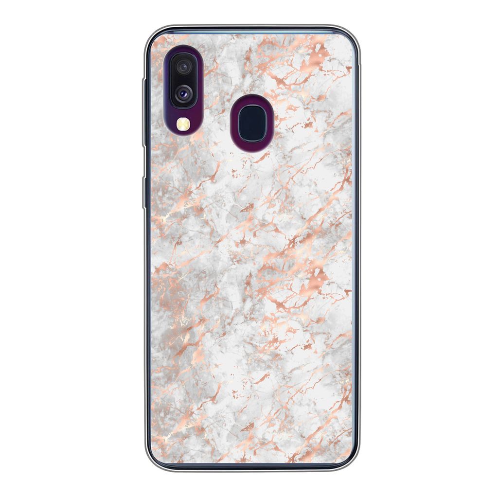 MuchoWow Handyhülle Schutzhülle Hülle für Samsung Galaxy A40 Roségold - Marmor - Weiß - Gemustert Silikon Softcase Handy Hülle - Handy-Tasche