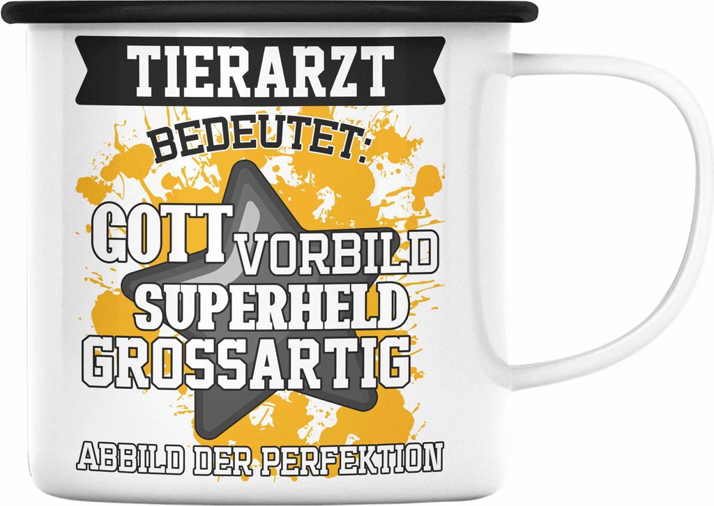 Trendation - Bester Tierarzt Geschenk Emaille Tasse Geschenkideen Veterinär Danke Dankeschön Tierarzt Geschenke (Schwarz)