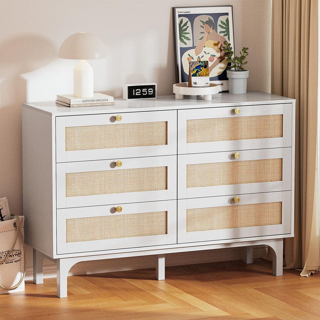FCH Commode 6 tiroirs en rotin, commode boho pour chambre à Image du produit 