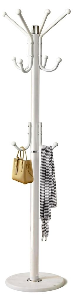 Freistehende Garderobe mit natürlichem Marmorsockel und stabilem Metallrahmen, 11 Haken, Flurbaum für Jacken, Hüte, Taschen, Eingangsbereich, Or...