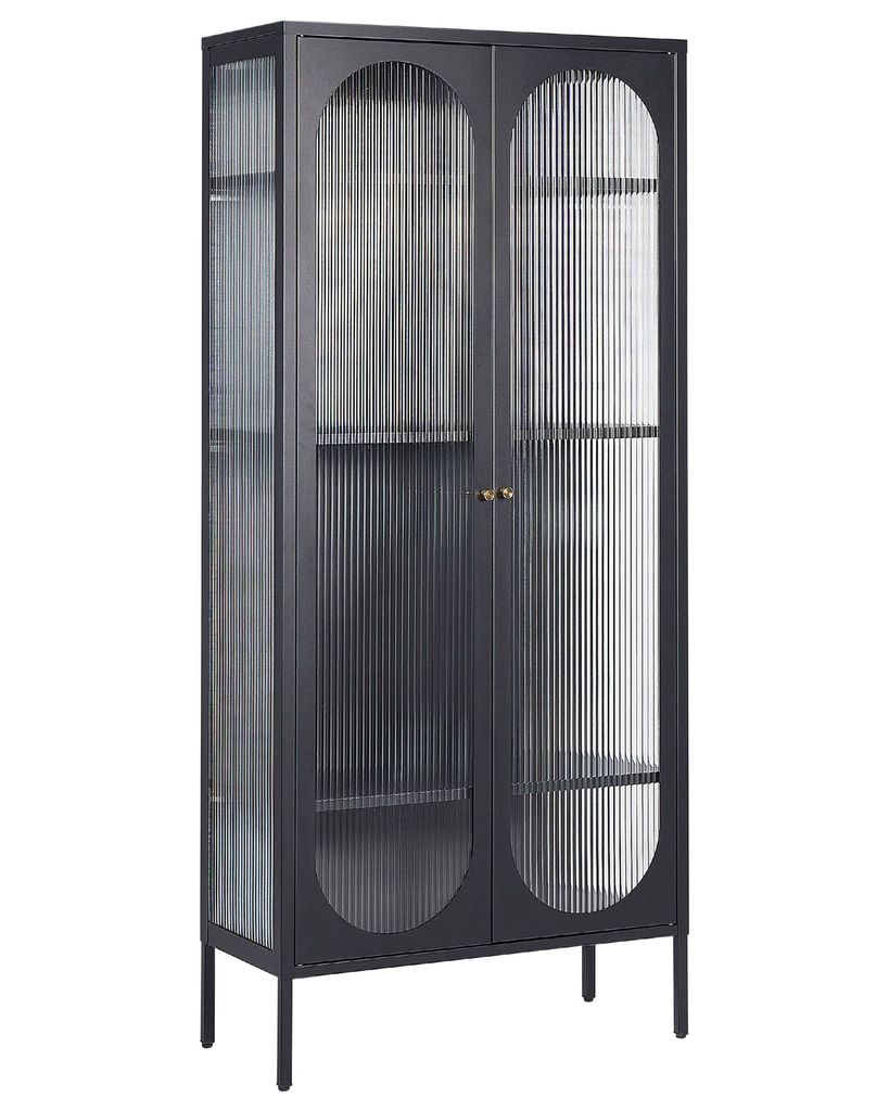 BELIANI Büroschrank Schwarz aus Stahl 80 x 35 x 181, 2 Türen, Glasfront und -seiten, Vitrine
