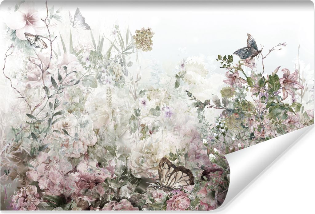 Muralo Vlies Fototapete BLUMEN Blätter Schmetterlinge Natur Br. 208cm x Hö. 146cm