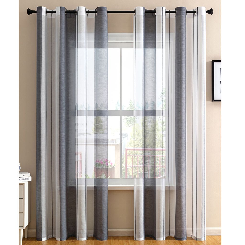 Sheer Voile Vorhang Mit Ösen Transparente Vorhänge Gardinen Wohnzimmer Schlafzimmer, B140 X H245cm 2er Set Ösenvorhang Moderner Streifen Gardine